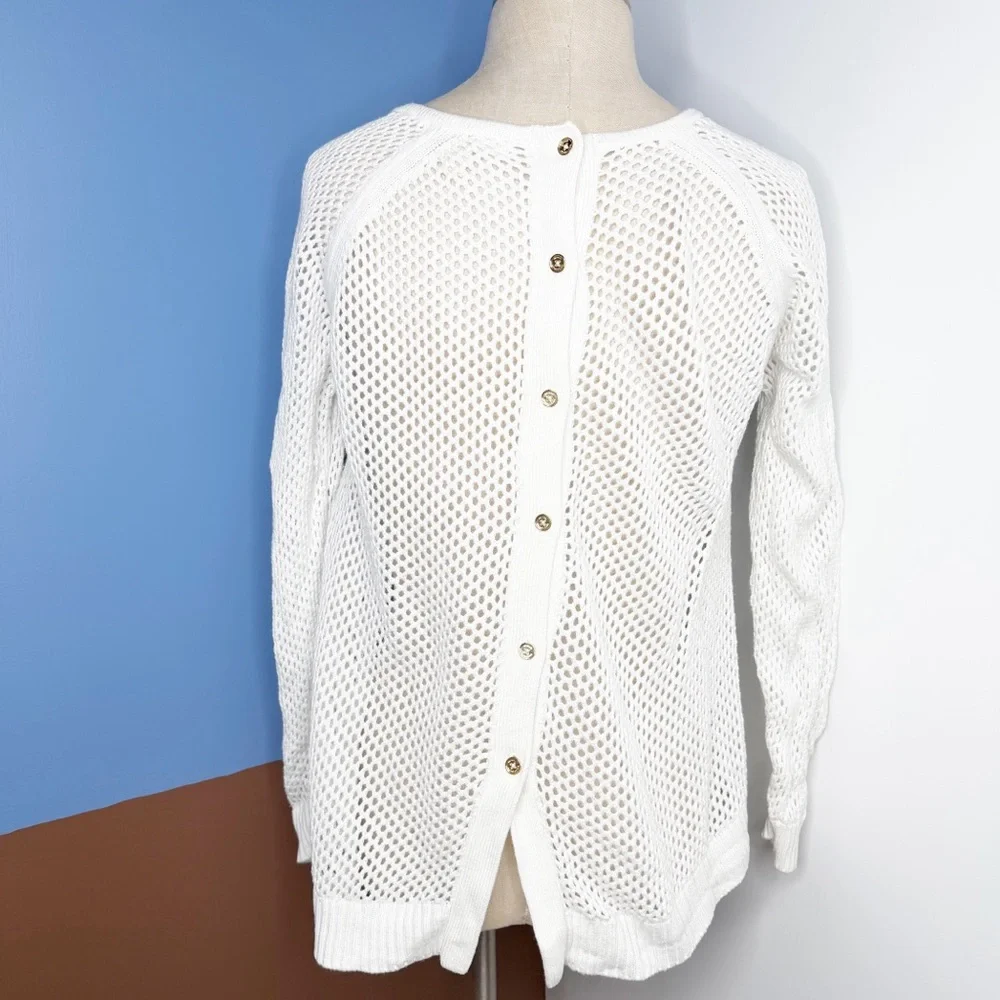 Michael Kors Sweater Women Open Knit Top Button‎ Back ecru ivory medium